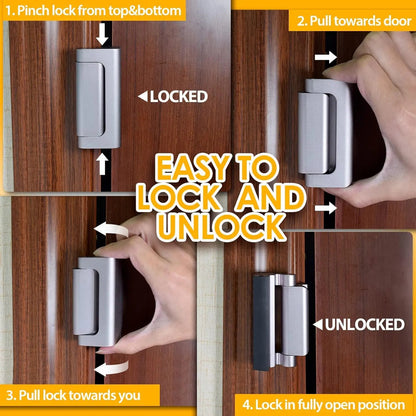 Aluminium Door Locks (2 Pack) - 800 lbs Withstand Force for Inward Swinging Doors, 3.1"l x 2.6"w x 1.3"h Reinforcement Locks, 4 Screws for Unauthorized Entry Prevention, Easy Installation